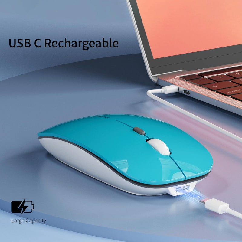 Uciefy Q5 Slim Rechargeable Wireless Mouse, 2.4G Optical Silent Ultra Thin Wireless Computer Mouse with USB Receiver and Type C Adapter, Compatible with PC, Laptop, Desktop (Blue) - Image 3